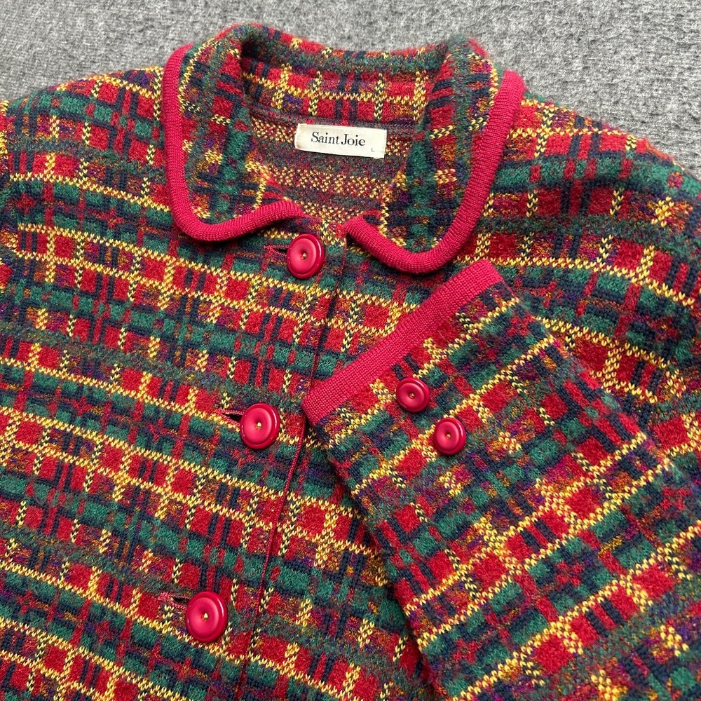 Saint Joie Jacket Blazer Sweater Large‎ 90's Vintage Plaid Grandma Career Work